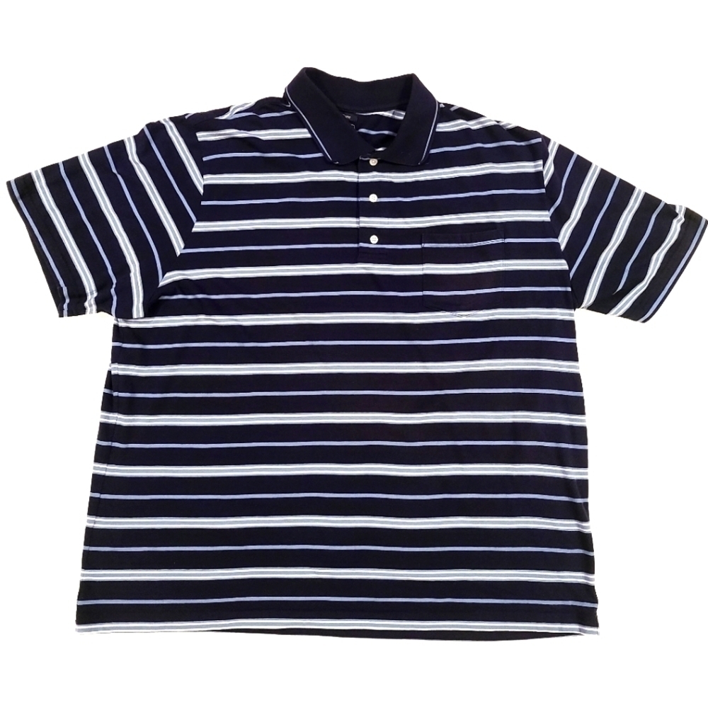 𝅺3/$20 Saddlebred Blue & White Striped Polo Shirt